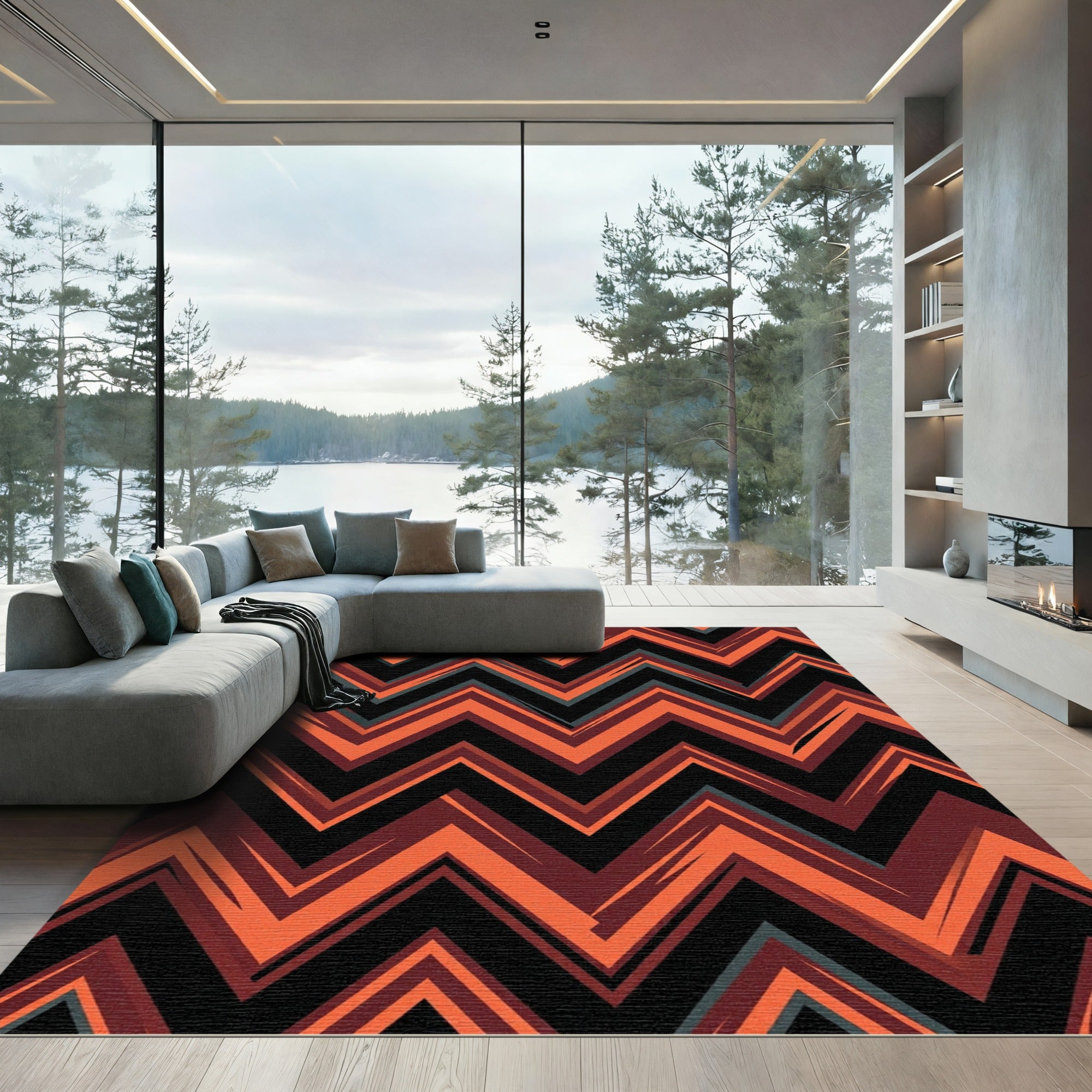 Bold Orange Burnt Sienna Zigzag Rug