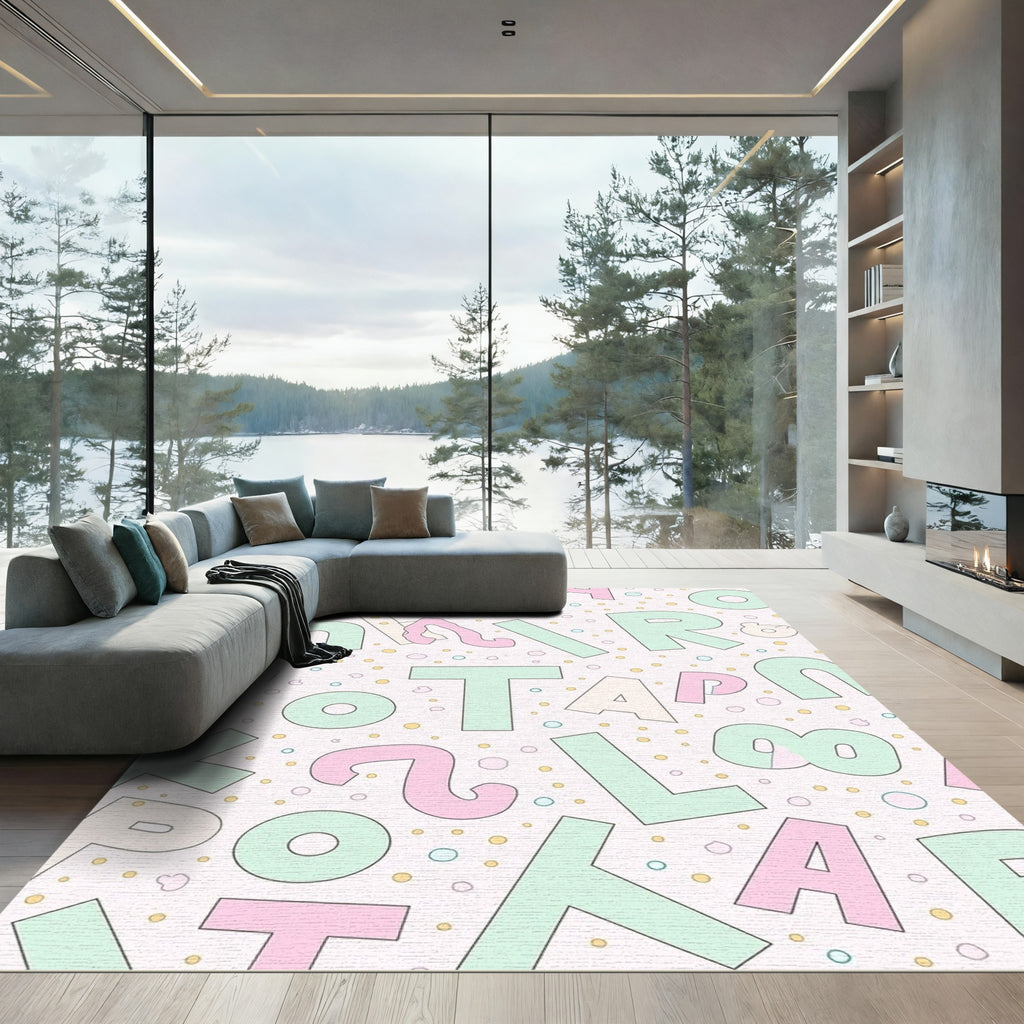Pastel Alphabet Scatter Confetti Rug