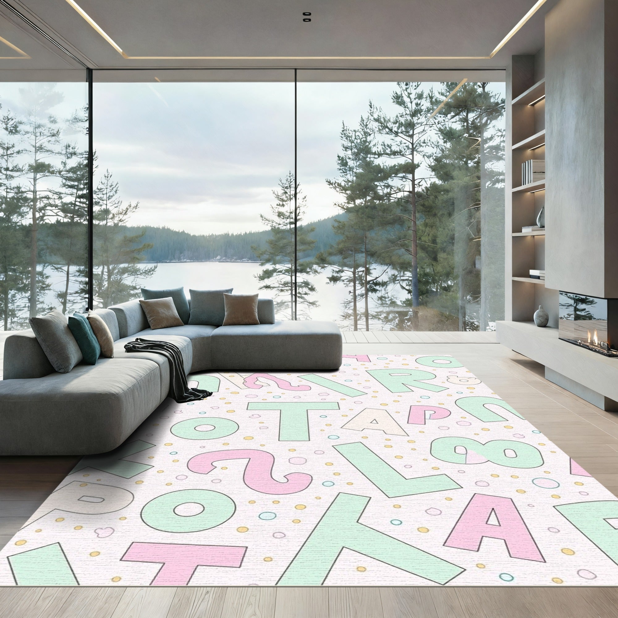 Pastel Alphabet Scatter Confetti Rug
