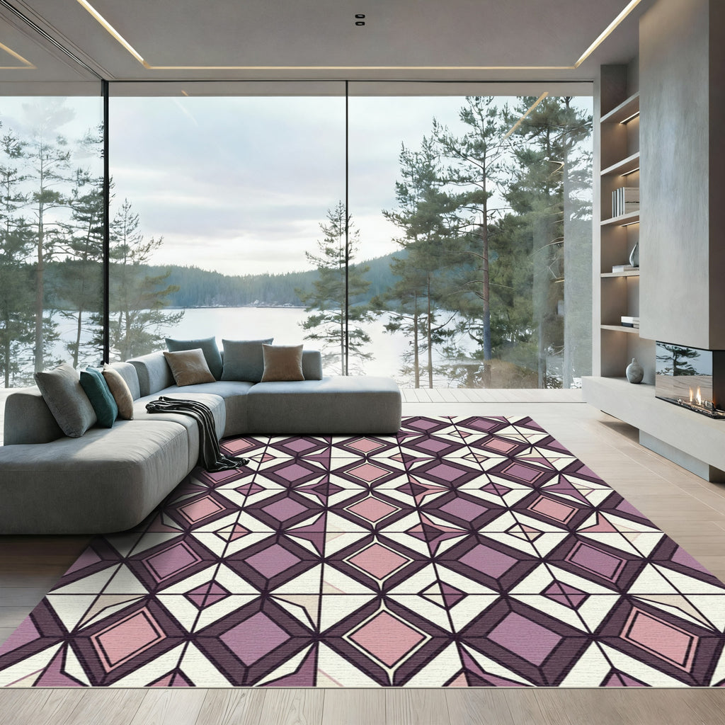 Plum and Blush Geometric Diamond Lattice Rug
