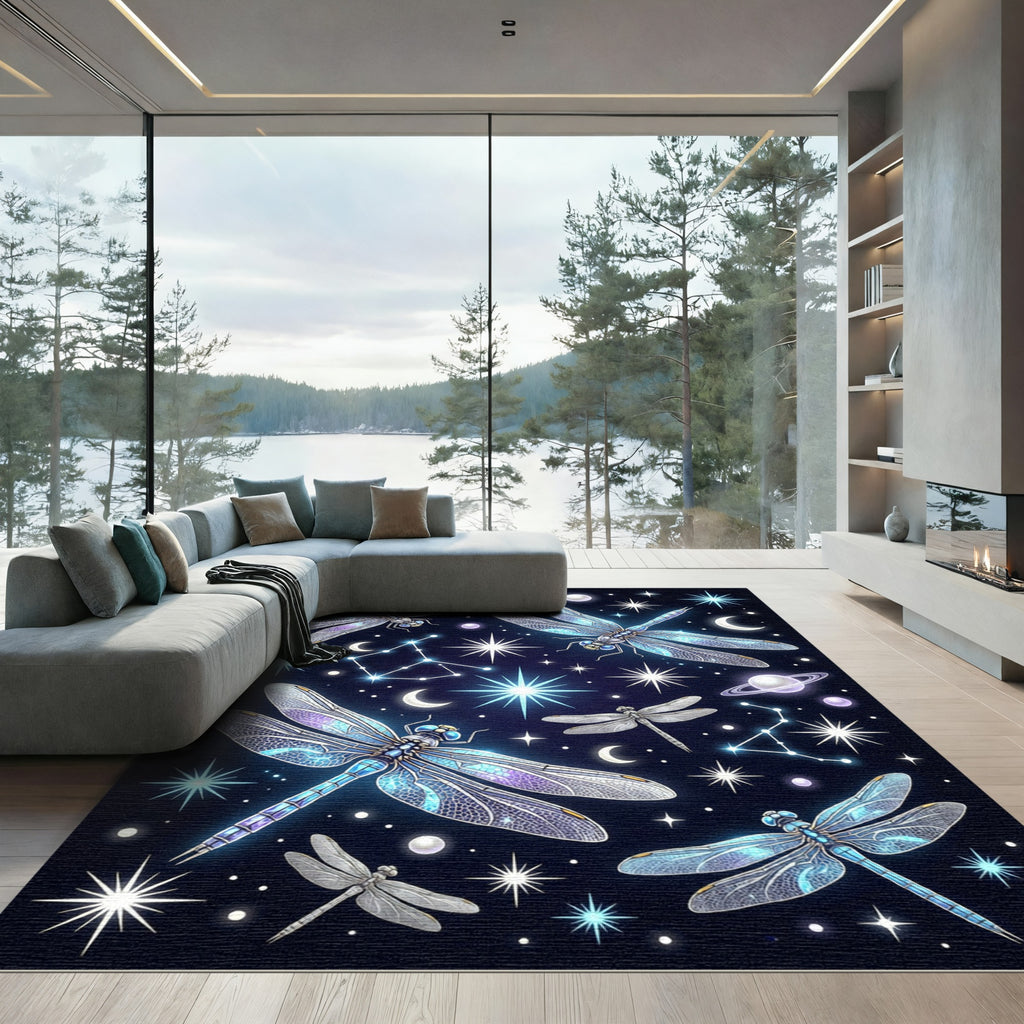Celestial Dragonfly Night Sky Decor Rug