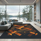 Orange Space Satellites Orbiting Rug