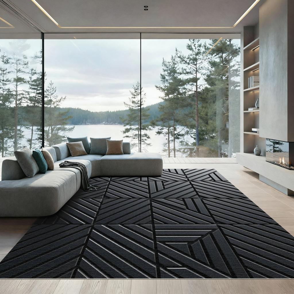 Contemporary Charcoal Linear Geometric Rug