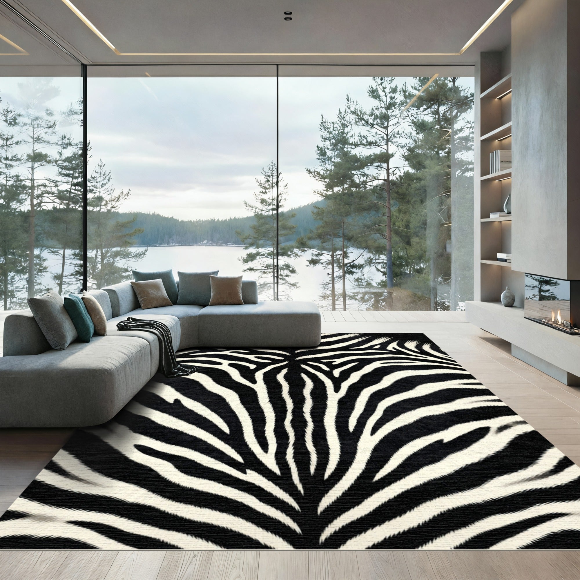 Black White Zebra Hide Rug