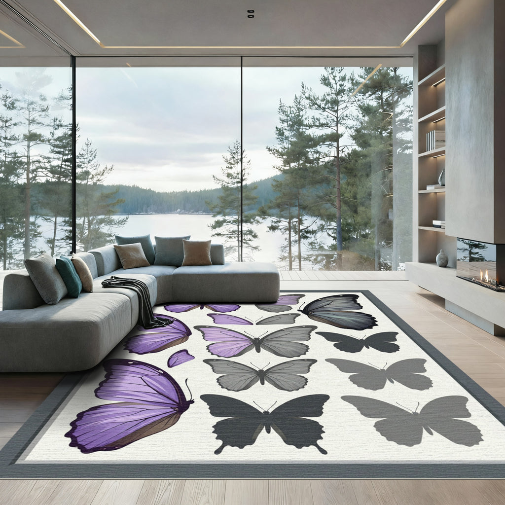 Whimsical Lavender Butterfly Specimen Study Rug