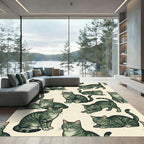 Whimsical Sage Green Tabby Cat Illustration Rug