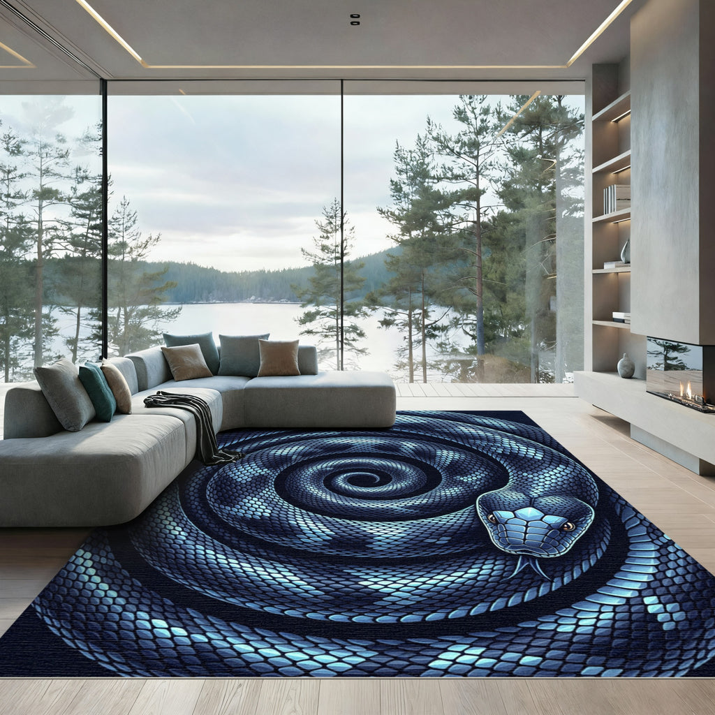 Coiled Midnight Blue Serpent Spiral Rug