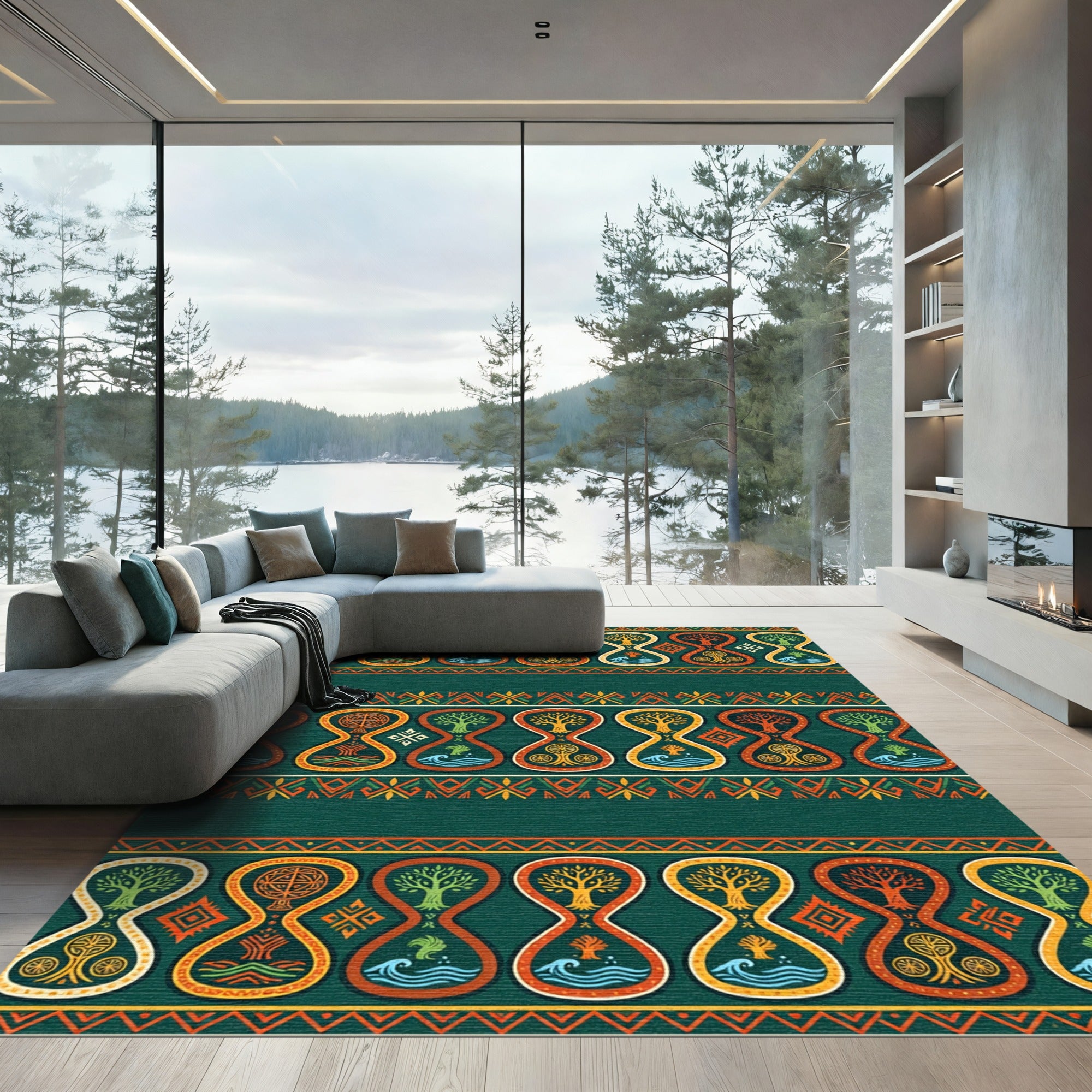 Emerald Green Tree Of Life Hourglass Rug