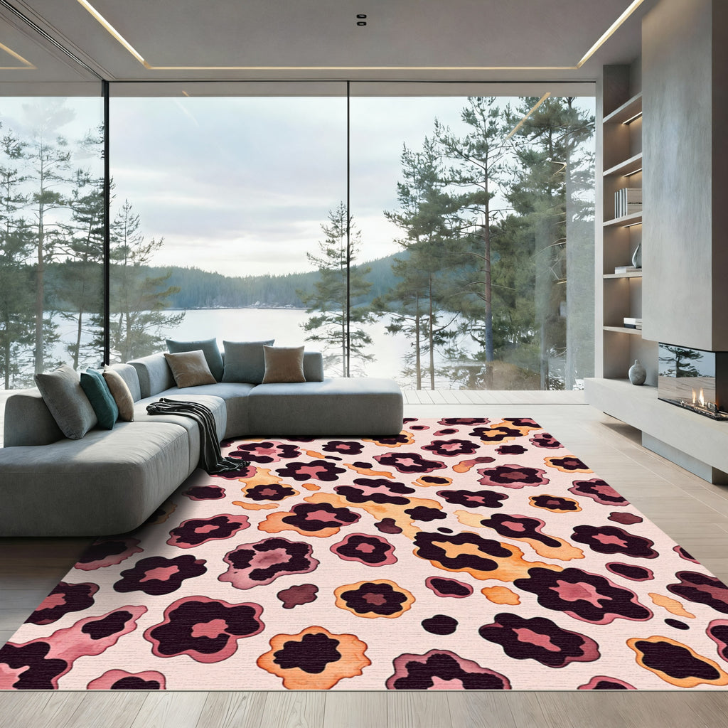 Modern Blush and Ochre Leopard Spot Rug