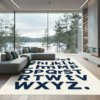 Navy Modern Alphabet Typographic Art Rug