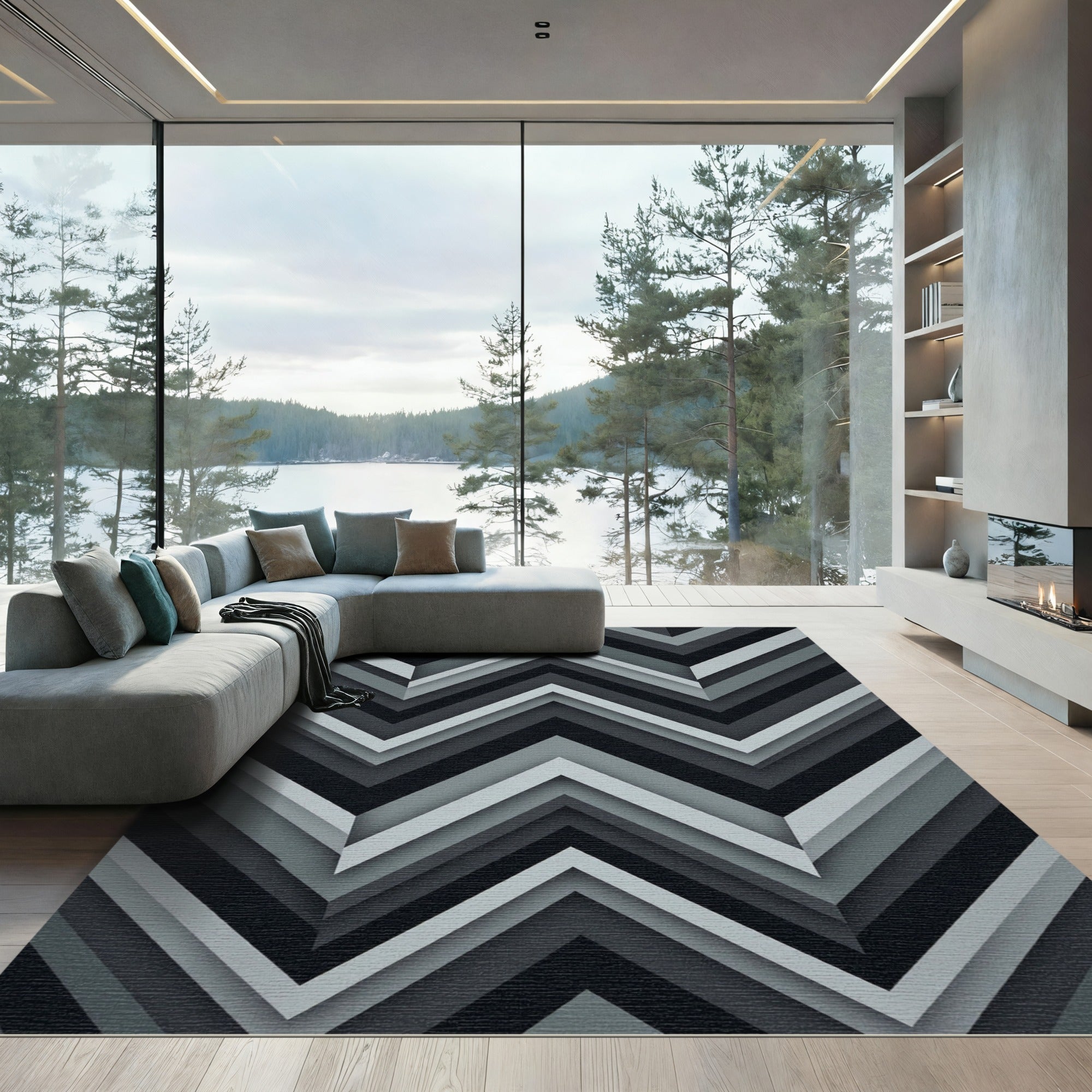 Monochromatic Chevron Layered Geometric Rug