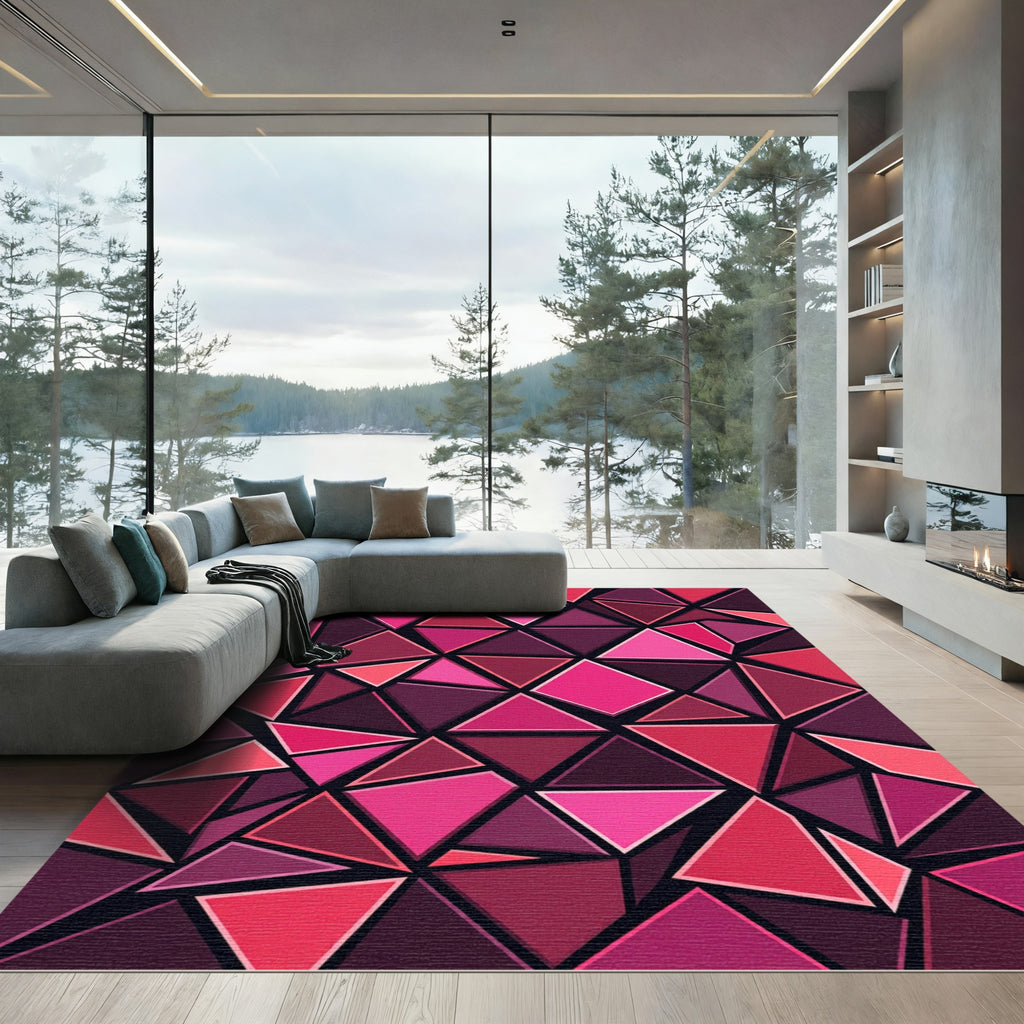 Vibrant Magenta Geometric Triangulated Abstract Rug