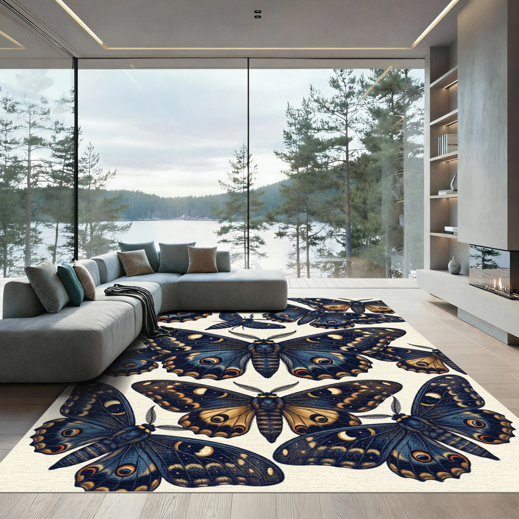 Celestial Navy Gold Butterfly Wings Rug
