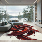 Abstract Crimson Swirl Flow Rug