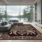 Elegant Burgundy Rose Gold Fern Medallion Rug