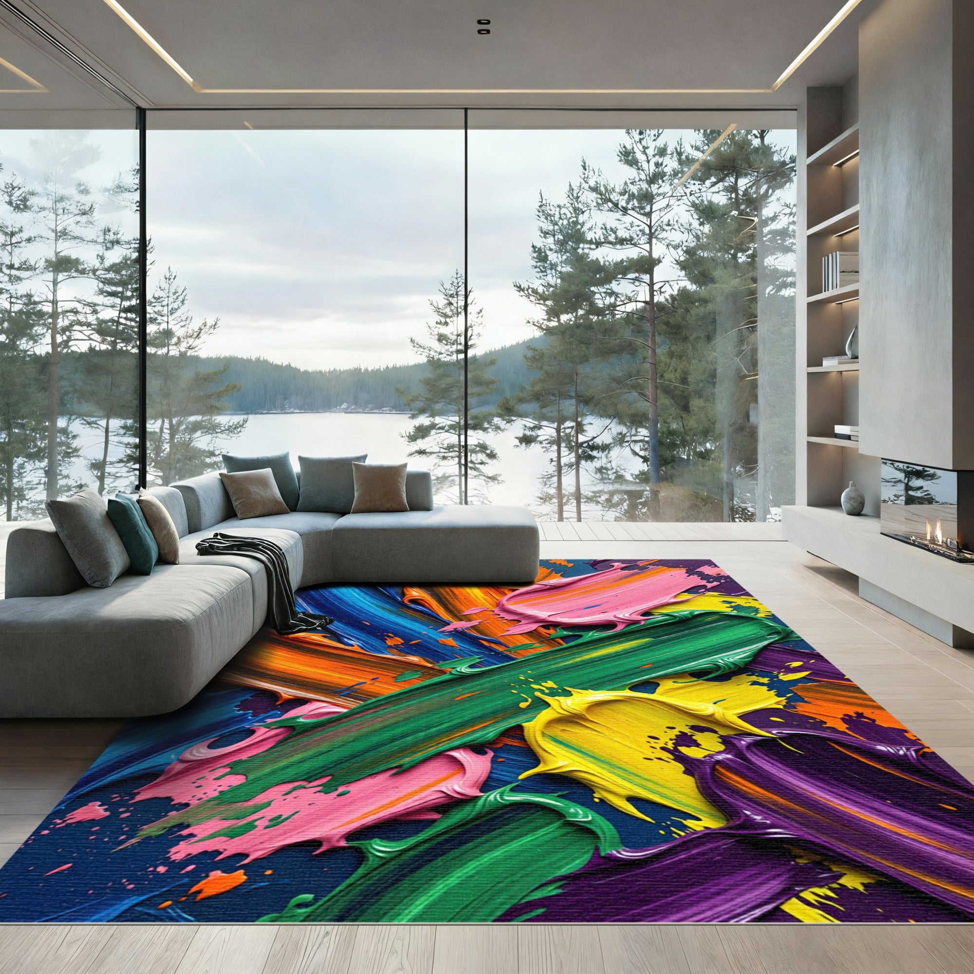 Vibrant Impasto Abstract Multi-Color Swirl Rug