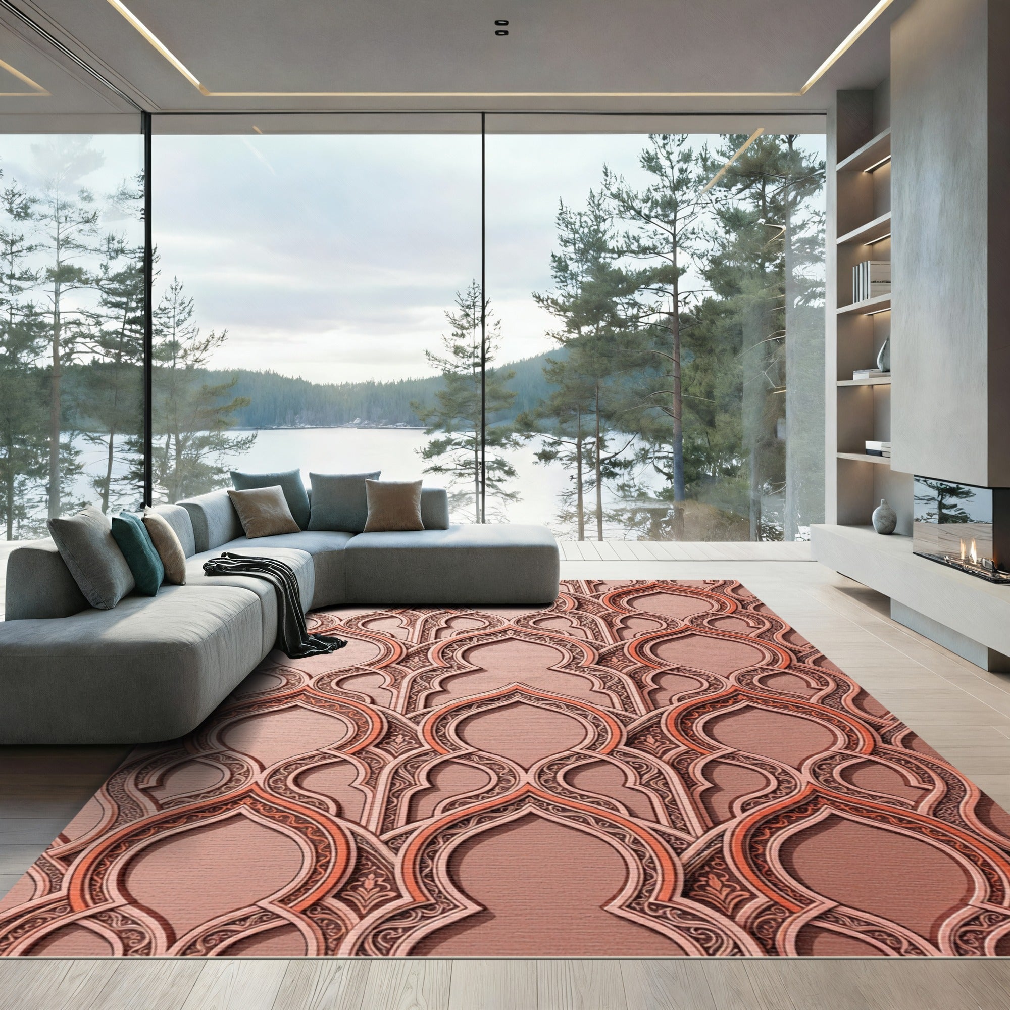 Rose Gold Architectural Archway Tessellation Rug