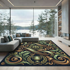 Ornate Green Gold Foliage Scroll Rug