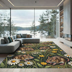 Whimsical Woodland Mouse Floral Meadow Rug