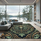 Neo Classical Sage Green Urn Medallion Rug