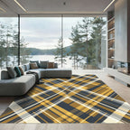 Golden Ochre Navy Diagonal Plaid Rug