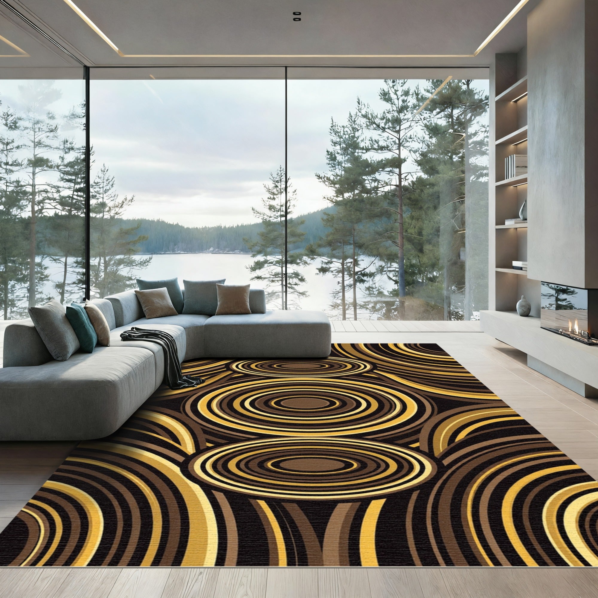 Ochre Brown Concentric Ovals Rug