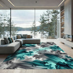 Teal Gray Ink Splash Swirl Rug