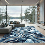 Abstract Blue Ice River Flow Rug