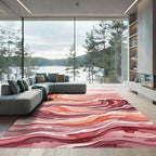 Coral Pink Watercolor Wave Composition Rug