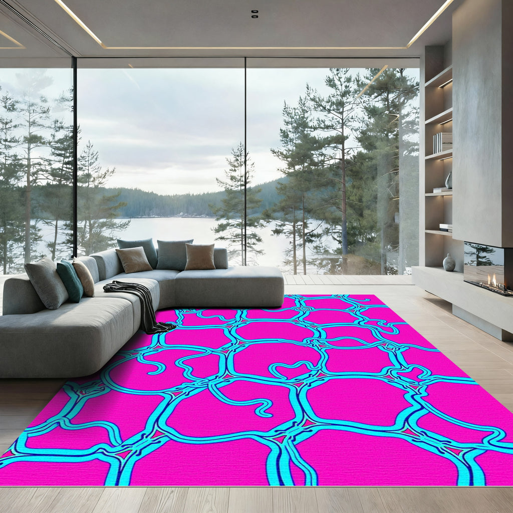 Vibrant Pink Interconnected Cells Rug