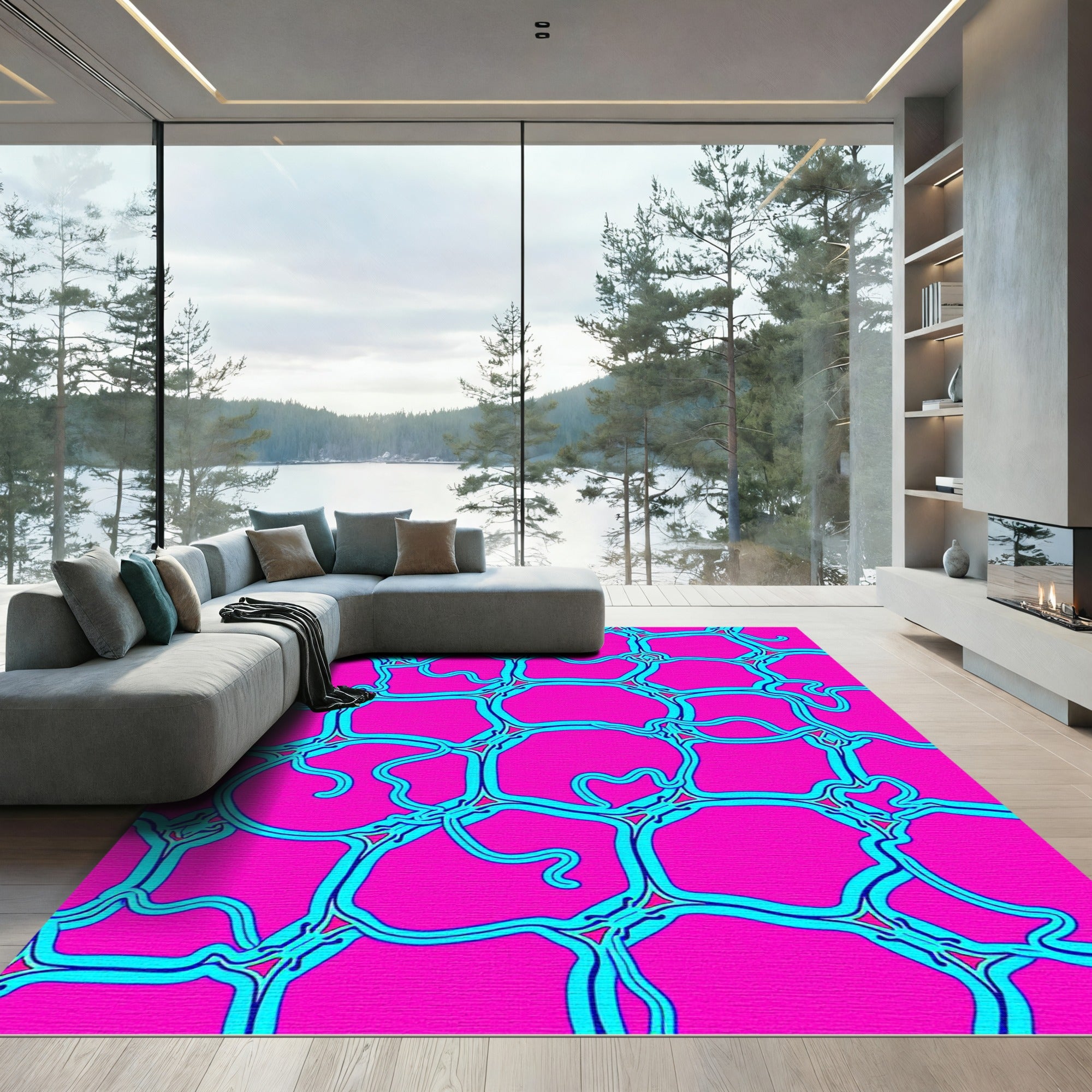 Vibrant Pink Interconnected Cells Rug