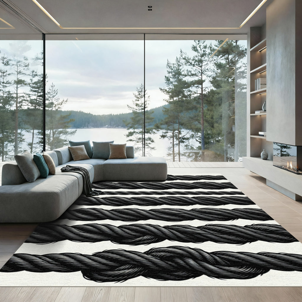 Black Twisted Rope Texture Rug