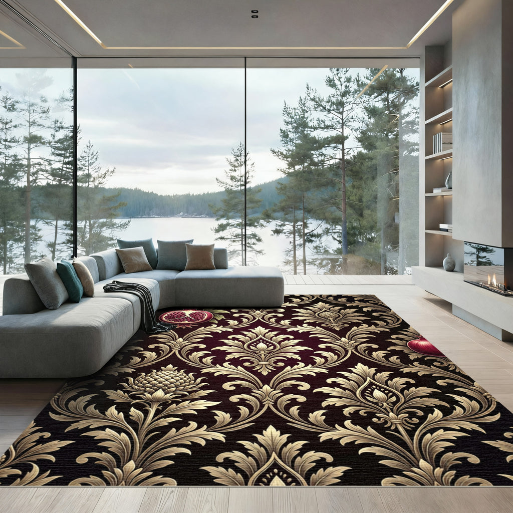 Damask Pomegranate Artichoke Deep Burgundy Rug