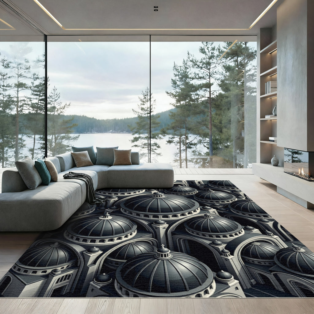 Monochromatic Dark Dome Architecture Rug