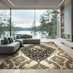 Elegant Pomegranate Damask Scroll Medallion Rug