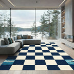 Navy and Cream Coastal Checkerboard Landscape Rug