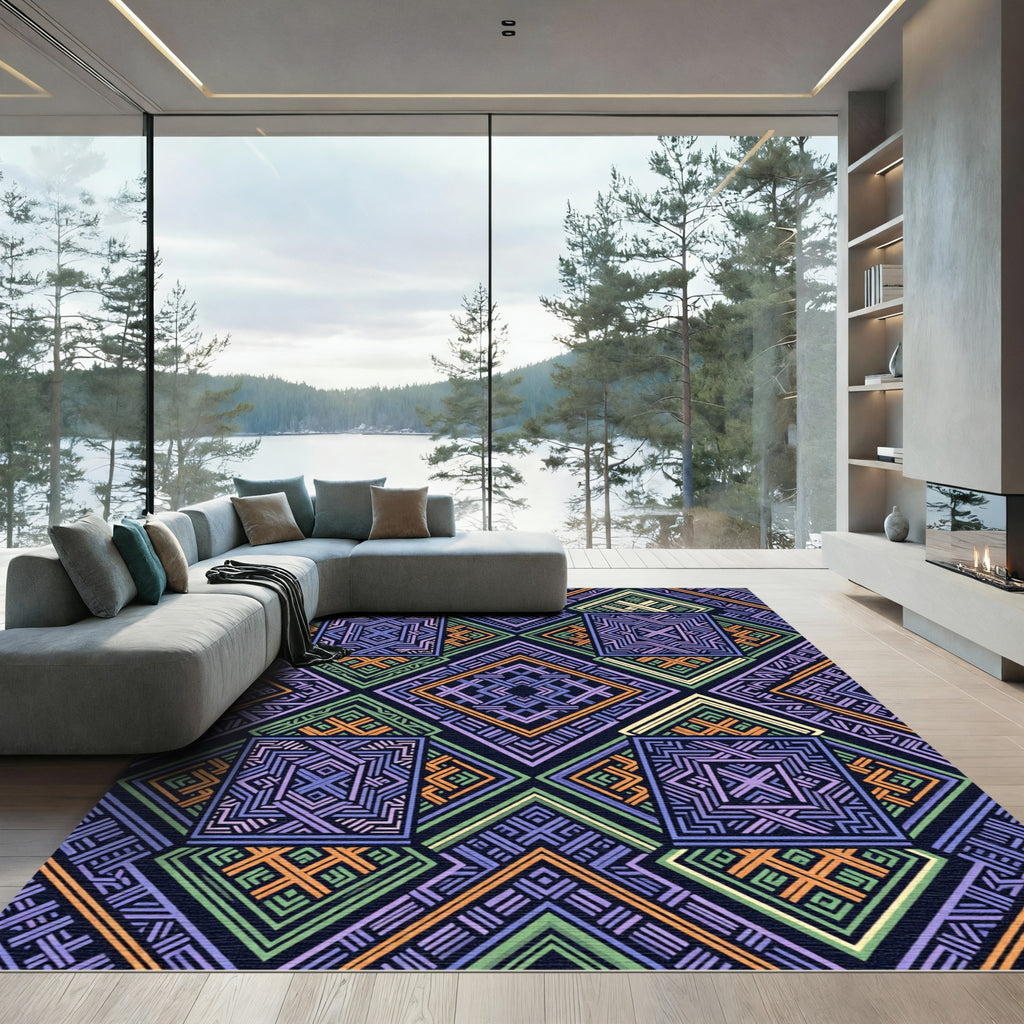 Geometric Multicolored Lattice Diamond Rug