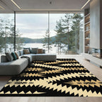 Gold Black Geometric Zigzag Chevron Rug
