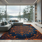 Bold Orange Floral Mandala Cobalt Rug
