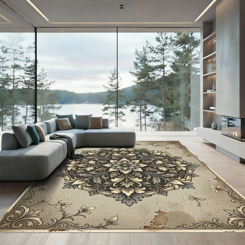 Vintage Floral Damask Medallion Rug