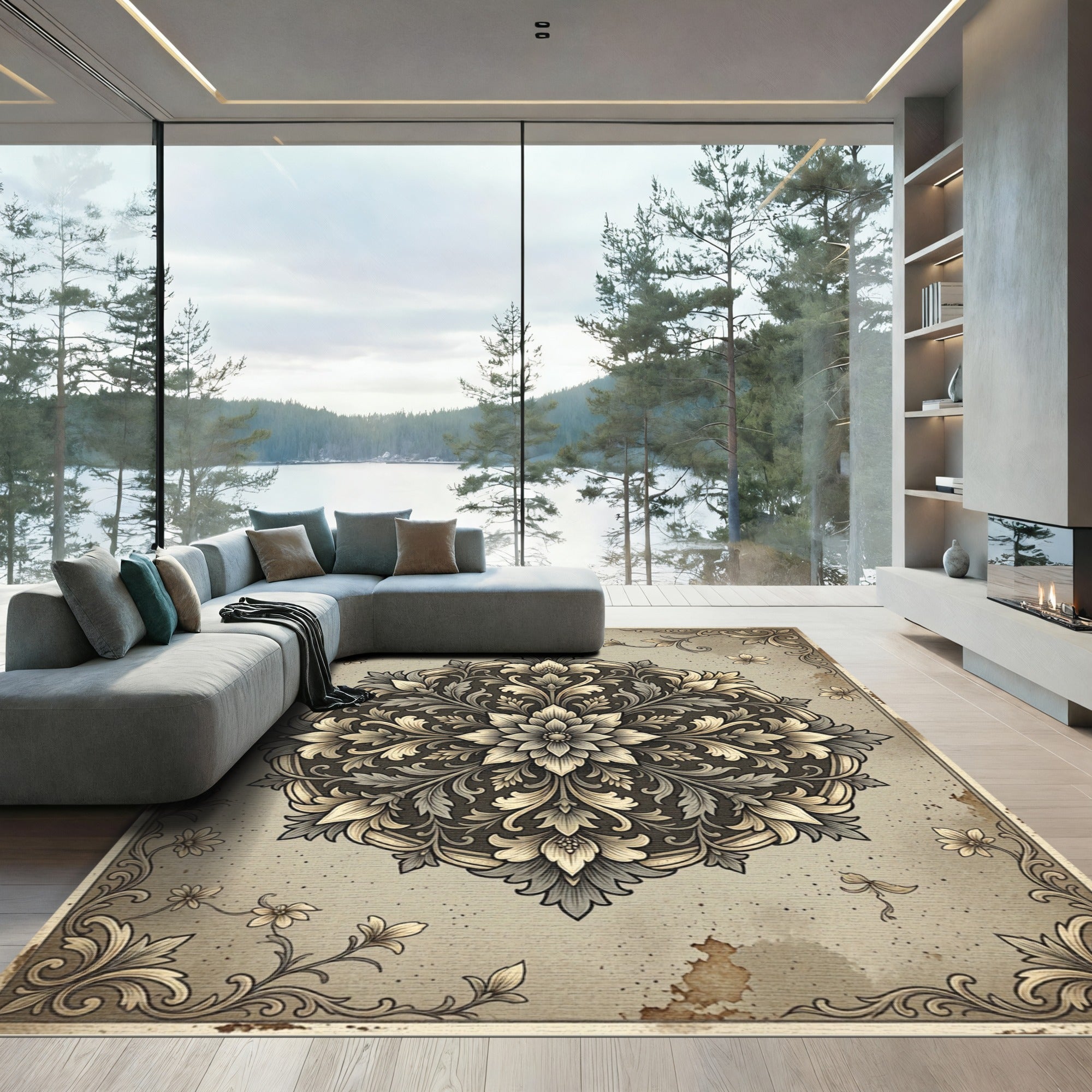 Vintage Floral Damask Medallion Rug