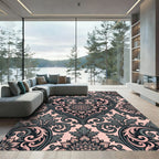 Blush Pink and Charcoal Heart Damask Rug