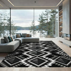 Bold Black White Diamond Zigzag Rug