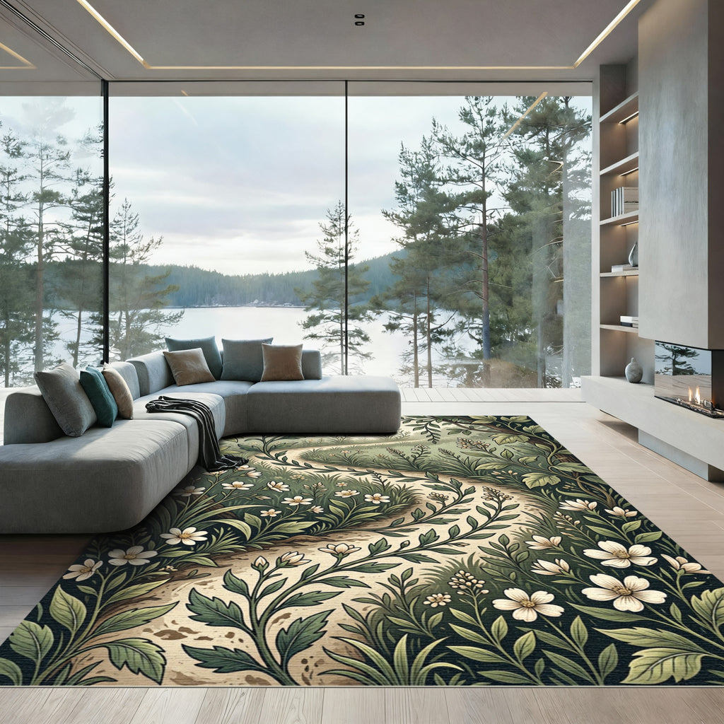 Sage Green Enchanted Woodland Path Rug