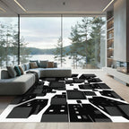 Monochromatic Abstract Geometric Cityscape Blocks Rug