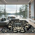 Elegant Monochrome Lotus Floral Scroll Rug