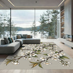 Elegant White Cherry Blossom Branch Rug