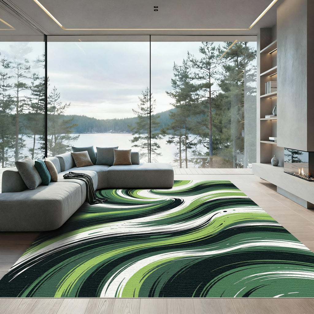 Whimsical Green Swirl Abstract Rug