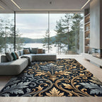 Elegant Gold and Silver Acanthus Scrollwork Rug