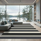 Modern Black Cream Striped Rug